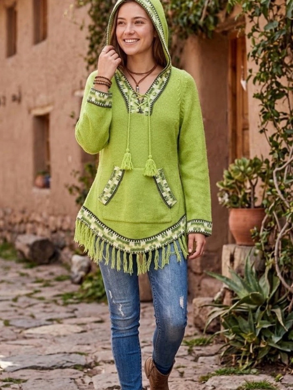 Vintage Arte Inka-Berfass lime green alpaca pullover sweater made in Peru size S